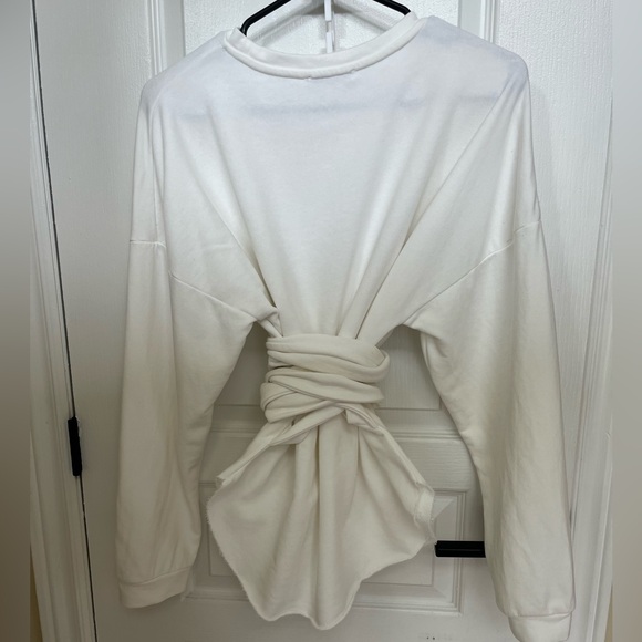 Zara lightweight sweatshirt with attached belt- wrap around-white-size M US - Picture 6 of 14